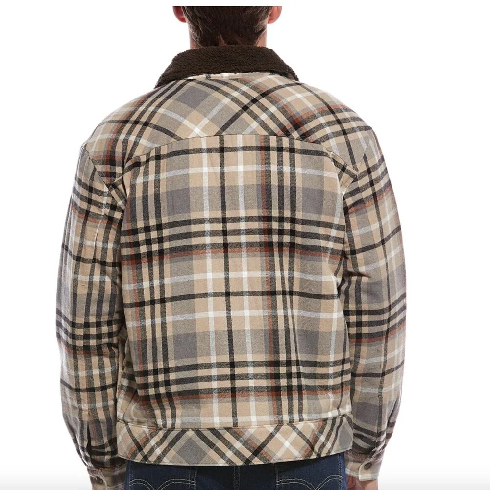 Scotch & Soda Flannel Sherpa Lined Plaid Eisenhower Jacket Mocha Brown NWT